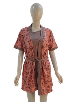 JOANNA JOANNA Women's Short Sleeve Robe Cami & Trouser 3 Pieces Set  Sleepwear with Removable Waist Belt, Pink  - Image 2