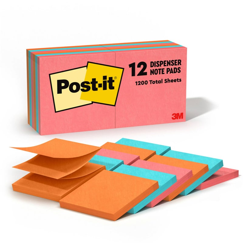 Post It ملاحظات بوست-إت المنبثقة، 3x3 بوصة، 12 دفتر، الملاحظات اللاصقة المفضلة رقم 1 في أمريكا، بوبتيستيك، ألوان زاهية، إزالة نظيفة، قابلة لإعادة التدوير - Image 1