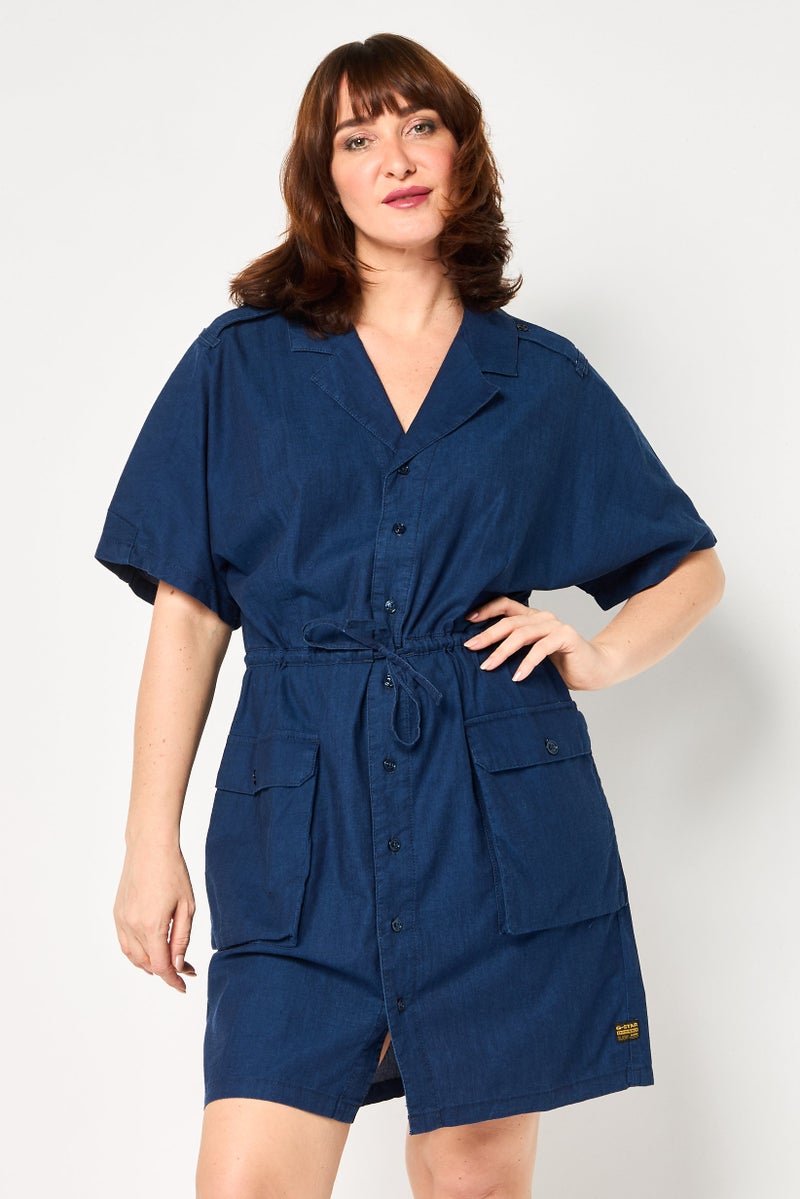 G-Star RAW Women Embroidered Logo Soft Utility Mini Dress, Dark Navy - Image 1