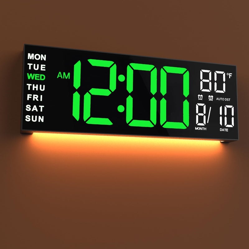 JALL 16 Large Digital Wall Mount Clock Count Down Timer Alarm Big LED RGB Color DST Temperature for Living Room Classroom Desk Xmas Birthday Gift for Senior Mom Dad Green White 16 inches