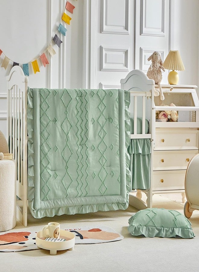 AIKASY The Ruffled Shabby Crib Bedding Set for Girls, Baby Quilted Comforter with Fitted Sheet, Bed Skirt, and Pillowcase. - Image 2