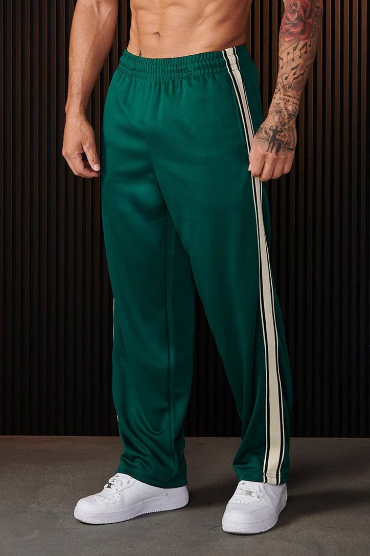 YoungLA Mens Joggers Tape Side Printed Casual Pants Green NO LOGO