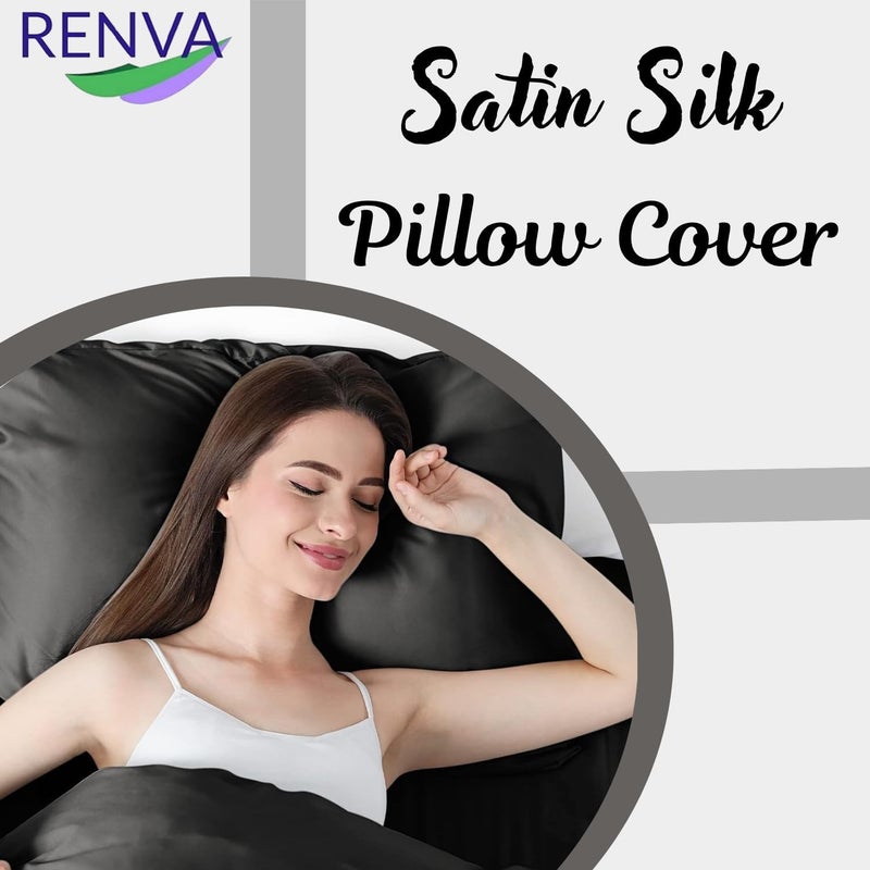 RENVA Satin Pillowcases for Hair and Skin Standard Size 18 x 28 Inch Soft Pillowcases Breathable Cooling for Sleeping Pack of 2 - Image 3
