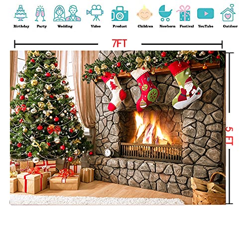 CYLYH 7x5FT Christmas Photography Backdrops Child Christmas Fireplace Decoration Background Xmas Party Background Xmas Fireplace Theme Backdrop for Photography Decor Booth Props - Image 3