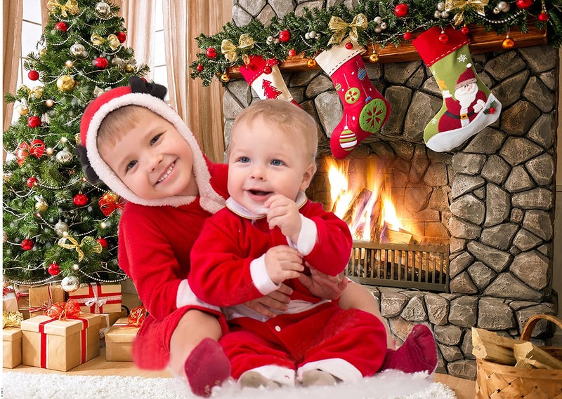 CYLYH 7x5FT Christmas Photography Backdrops Child Christmas Fireplace Decoration Background Xmas Party Background Xmas Fireplace Theme Backdrop for Photography Decor Booth Props - Image 2