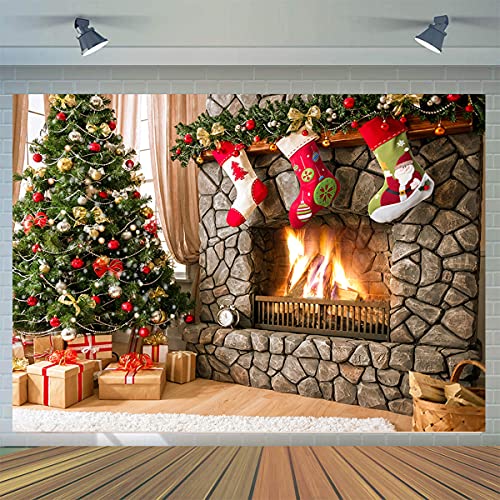 CYLYH 7x5FT Christmas Photography Backdrops Child Christmas Fireplace Decoration Background Xmas Party Background Xmas Fireplace Theme Backdrop for Photography Decor Booth Props - Image 1