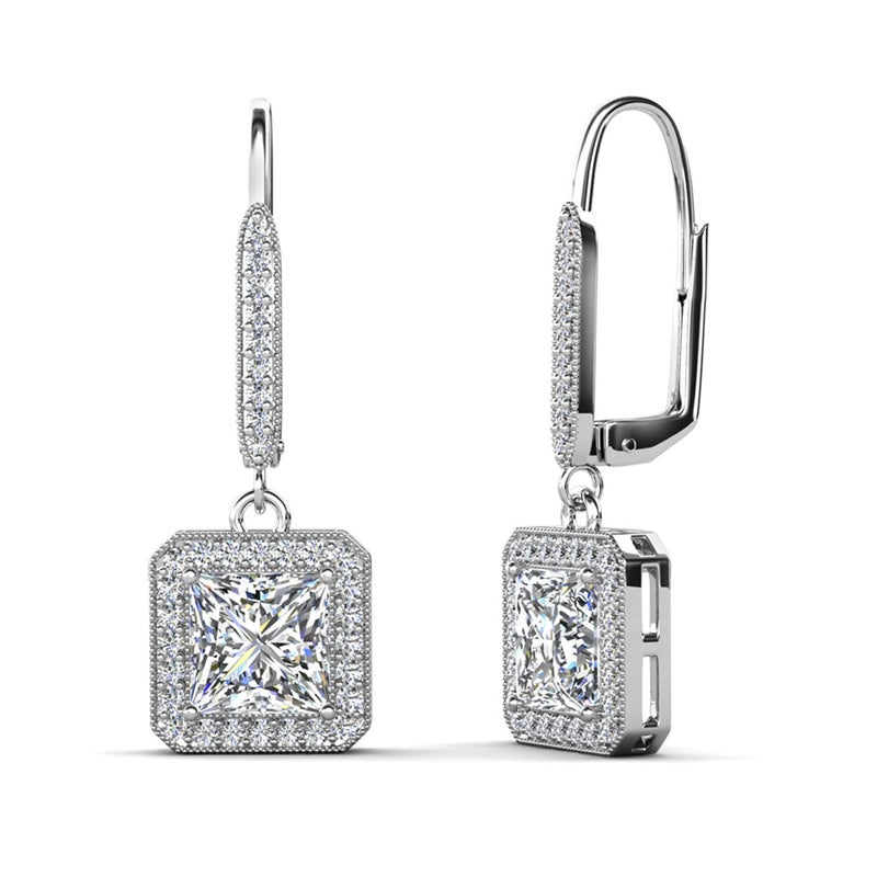 Cate & Chloe Ivy 18k White Gold Dangle Earrings with Princess Cut Simulated Diamond Crystals, Hypoallergenic Jewelry for Women, Gift for Her on Christmas, Halloween, and More - Image 1