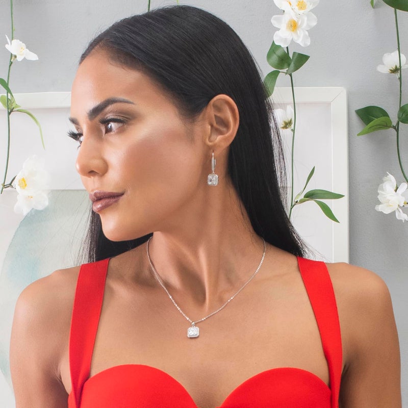 Cate & Chloe Ivy 18k White Gold Dangle Earrings with Princess Cut Simulated Diamond Crystals, Hypoallergenic Jewelry for Women, Gift for Her on Christmas, Halloween, and More - Image 3