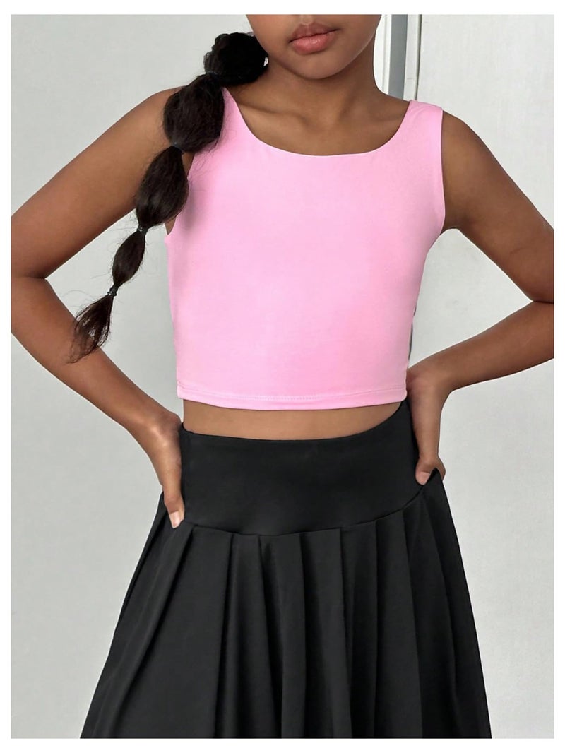 WDIRARA Girl's Twist Back Sports Bras Backless Tank Top Workout Sports Shirts for Gym Watermelon Pink 10Y - Image 4