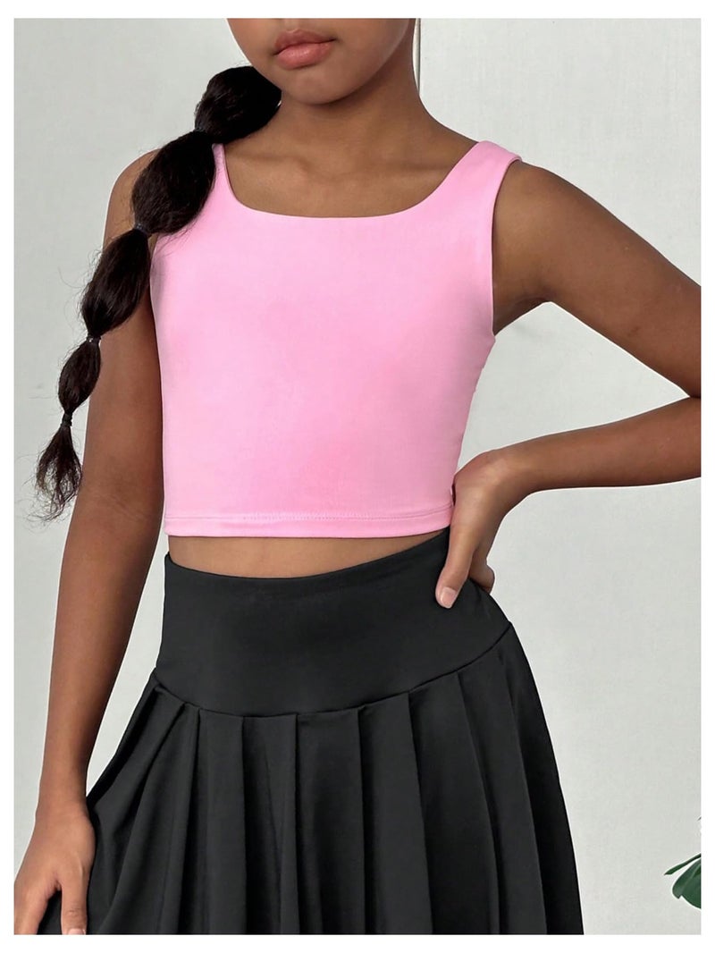 WDIRARA Girl's Twist Back Sports Bras Backless Tank Top Workout Sports Shirts for Gym Watermelon Pink 10Y - Image 2