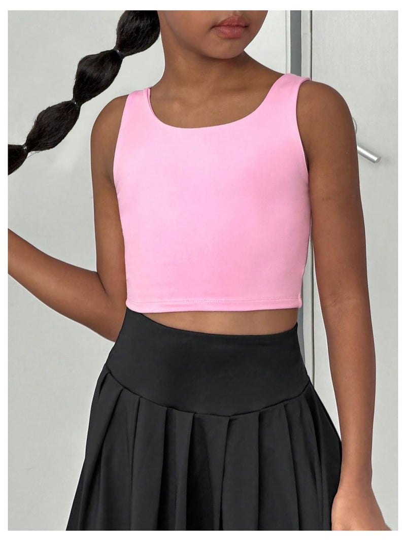 WDIRARA Girl's Twist Back Sports Bras Backless Tank Top Workout Sports Shirts for Gym Watermelon Pink 10Y - Image 3