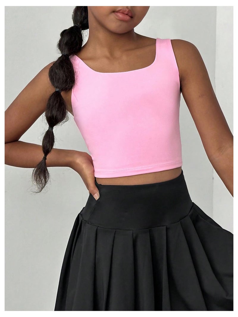 WDIRARA Girl's Twist Back Sports Bras Backless Tank Top Workout Sports Shirts for Gym Watermelon Pink 10Y - Image 5