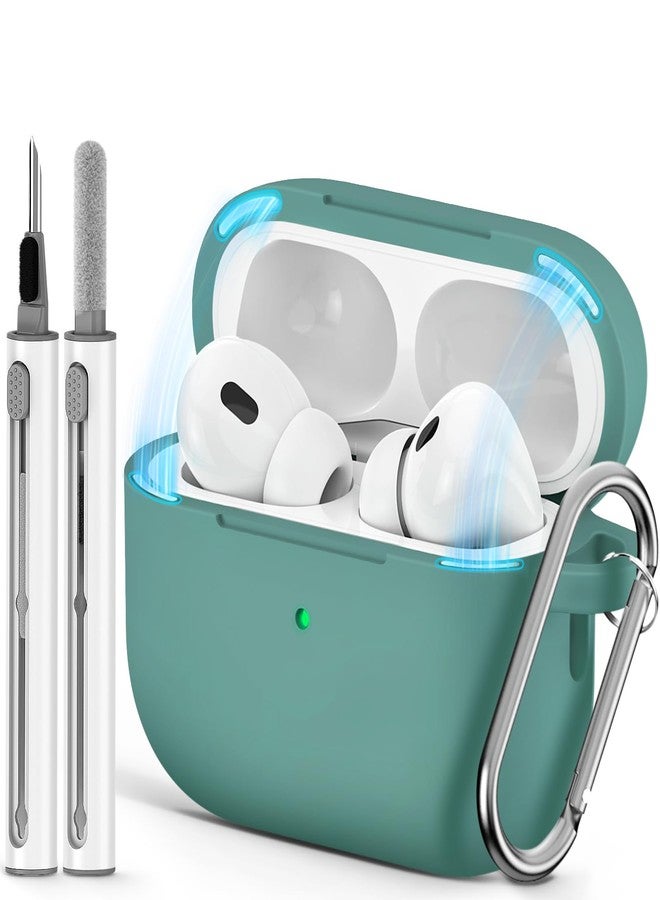 Ljusmicker for AirPod Pro Case Cover with Cleaner Kit,Soft Silicone Protective Case for Apple AirPods Pro 2nd/1st Generation for Women Men,AirPod Pro Case with Magnetic Lid Lock & Keychain-Solid Green - Image 1