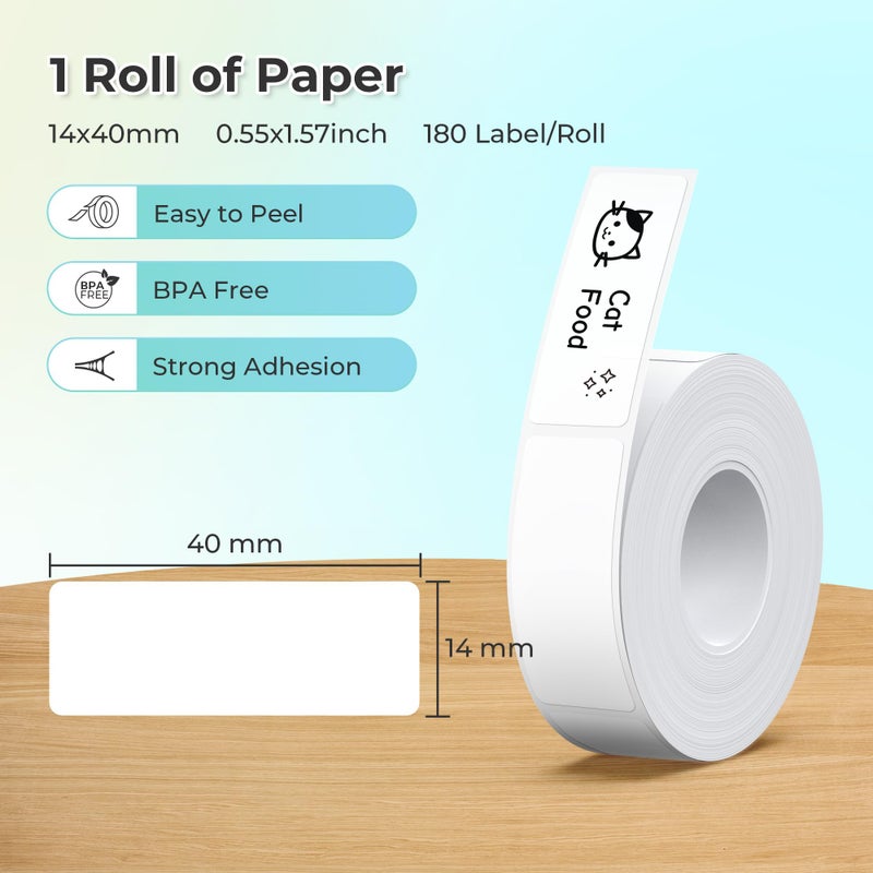 Nelko Genuine P21 Label Maker Tape, 14x40mm (0.55"x1.57"), Standard Laminated Thermal Label Tape Replacement, for Home Office, 180 Labels/Roll, White - Image 2