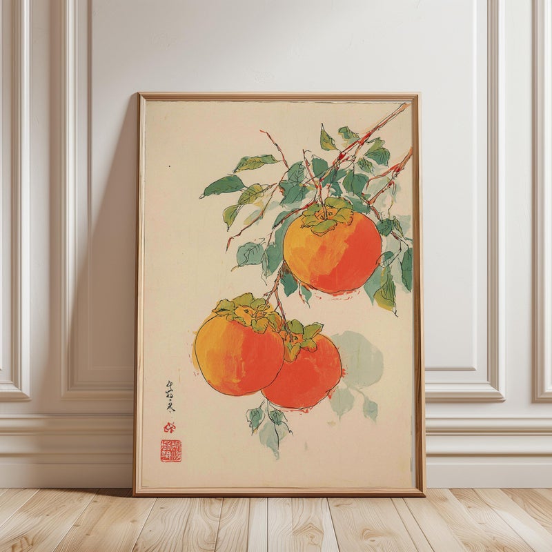 TNESSENTIAL Japanese  Persimmon Poster, Watercolour Fruit Print, Botanical Wall Art - Image 1