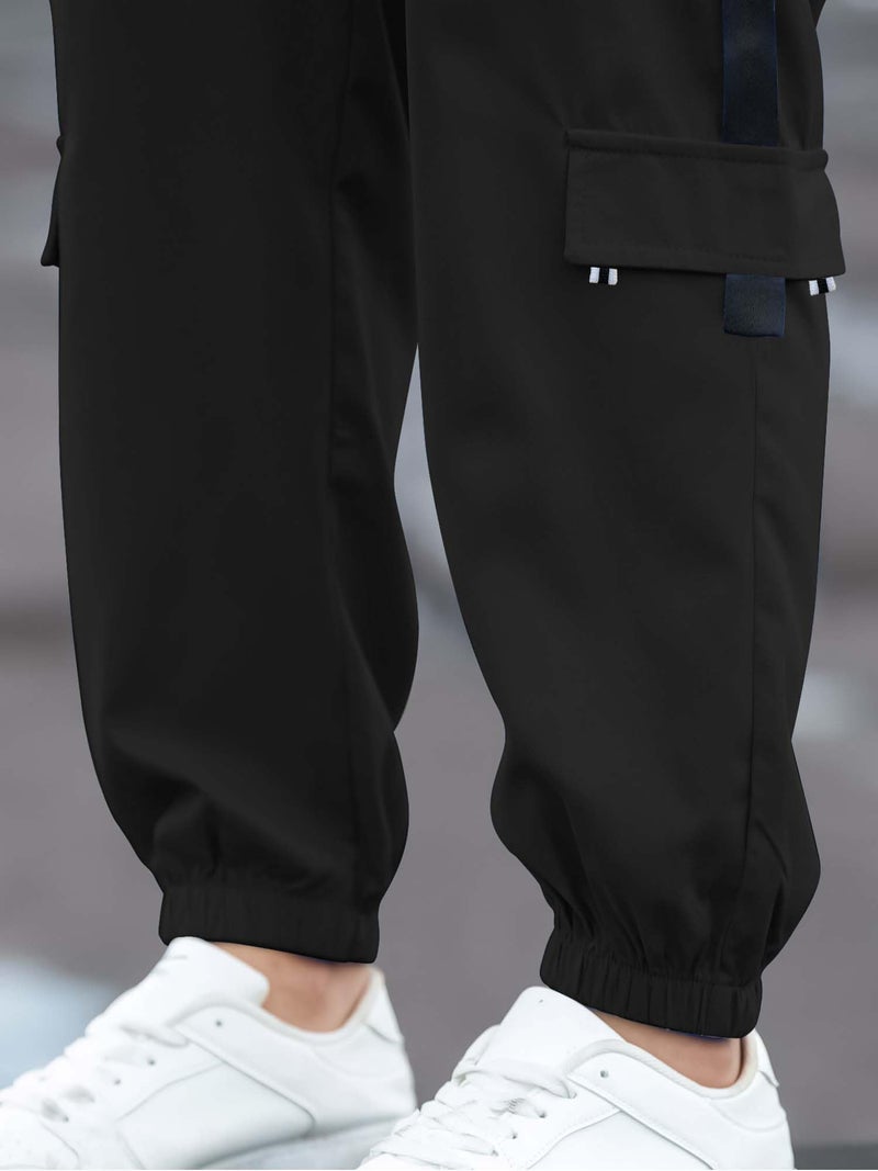 Jump Cuts Men's Black Cargo Pants - Polyester/Lycra Blended, Drawstring, Loose Fit, Medium Size (31 inches Waist), 6 Pockets, Casual Wear - Image 4