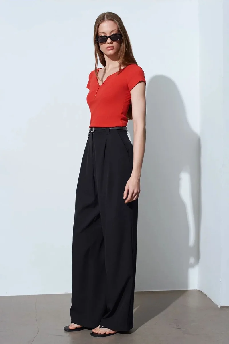 Dilvin Red DILVIN Women's Slim Fit Cotton U-Neck T-Shirt for Women | Best Price UAE