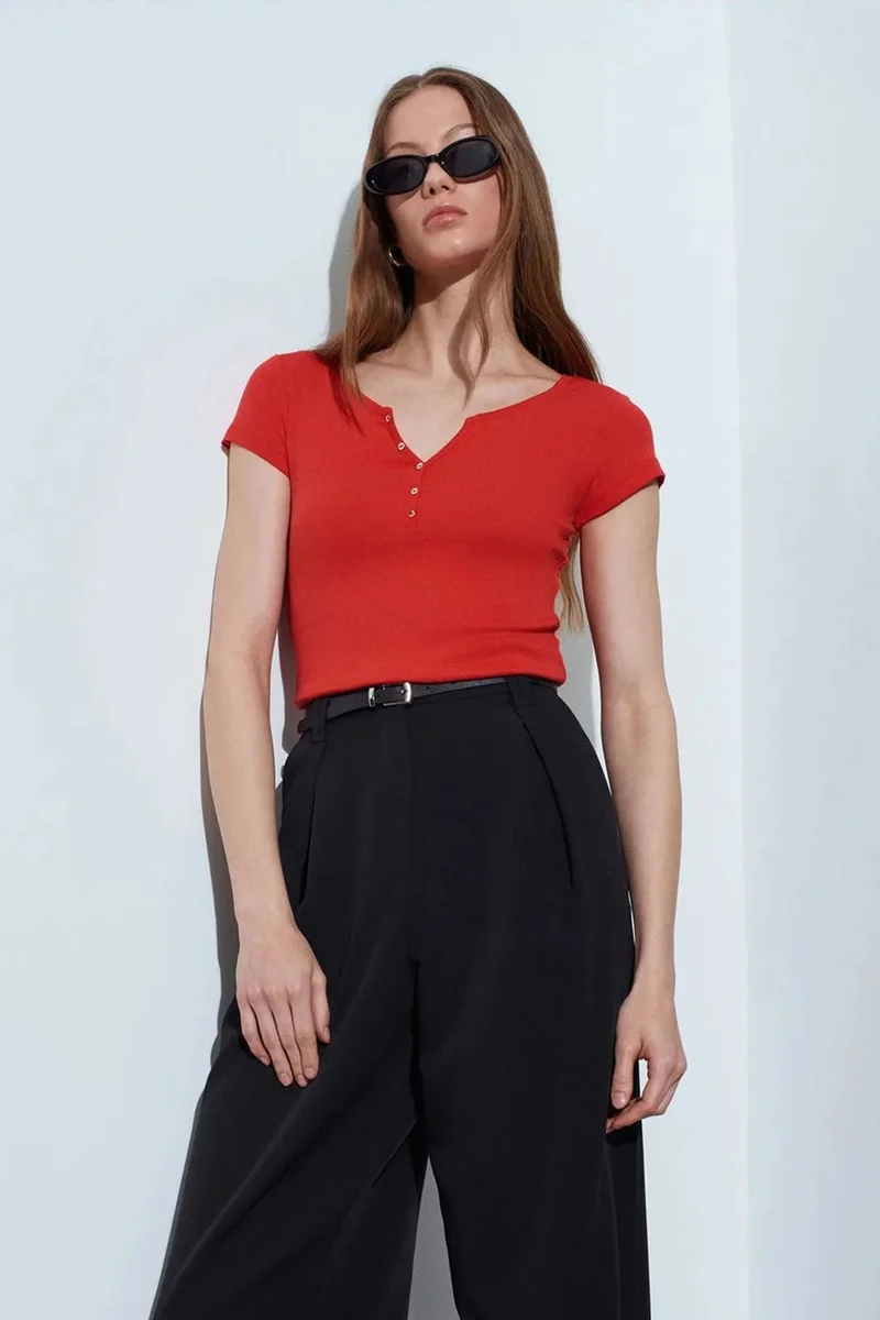 Dilvin Red DILVIN Women's Slim Fit Cotton U-Neck T-Shirt for Women | Best Price UAE
