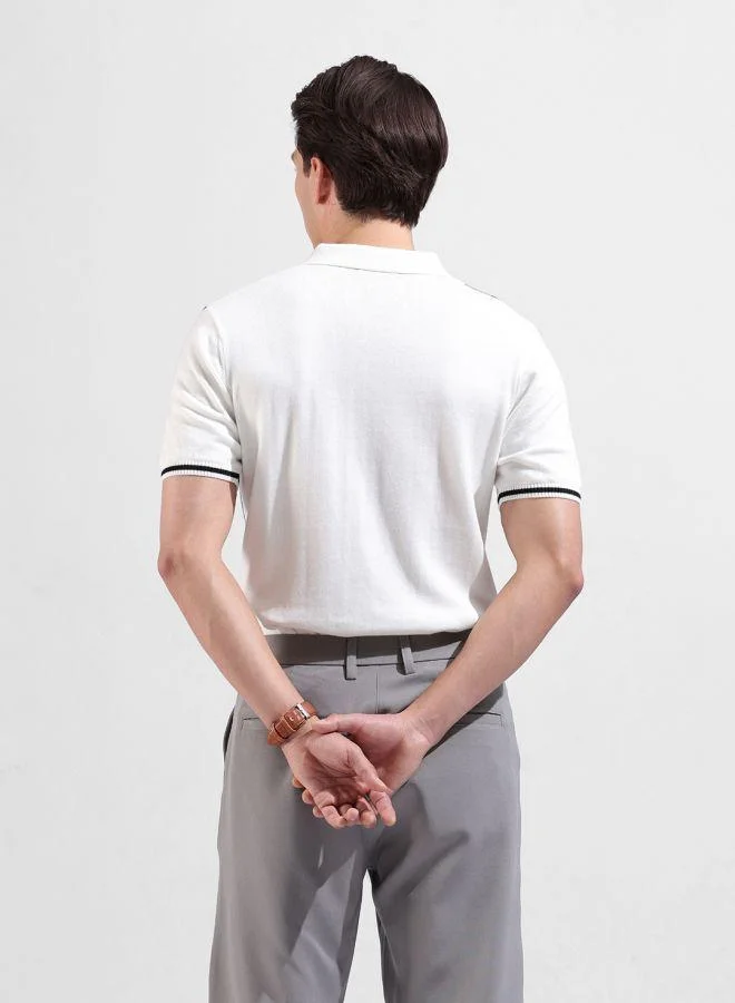 شركة المرآب الهندية Men Slim Fit Textured Polo Neck Half Sleeves T-Shirt