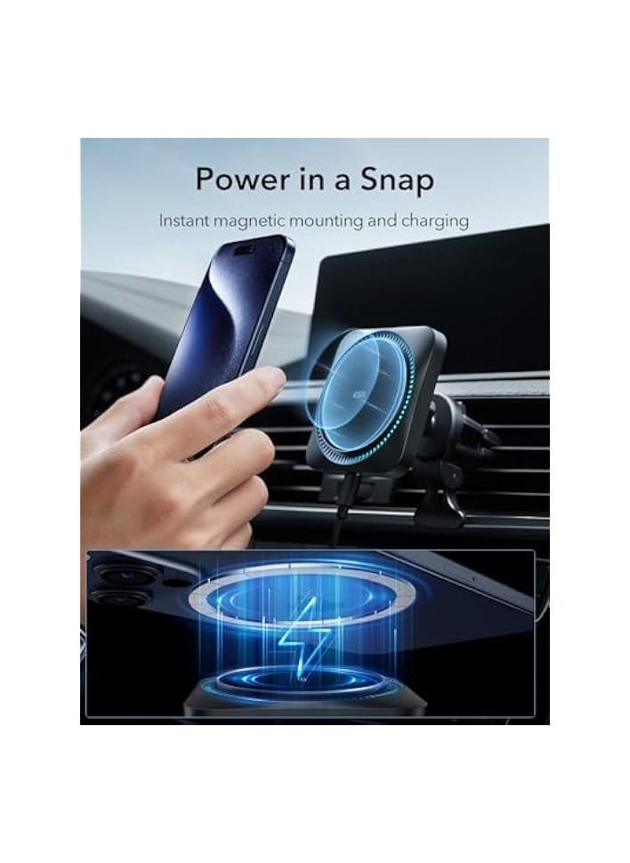 ESR Magnetic Wireless Car Charger with CryoBoost (HaloLock), Compatible with MagSafe Car Charger for iPhone 15/14/13/12 Series, Air Vent Mount, Fast Charging, Phone-Cooling Charger, Frosted Onyx  - Image 3