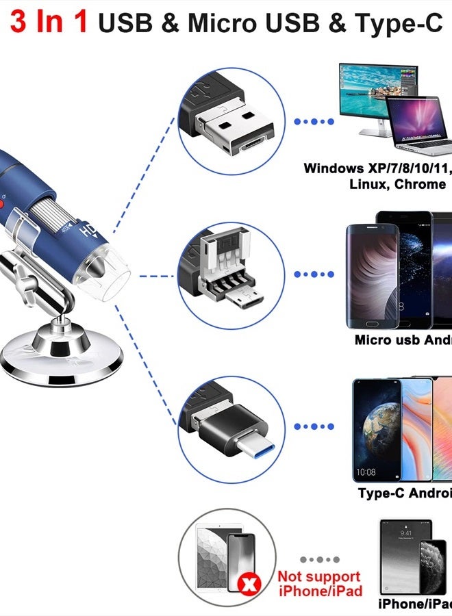 Jiusion 2K HD 2560x1440P USB Digital Microscope for Android Cellphone and Tablet Windows Mac Linux, 40X to 1000X Magnification Endoscope Handheld Mini Magnifier Camera for Coin Facial Skin Scalp - Image 3