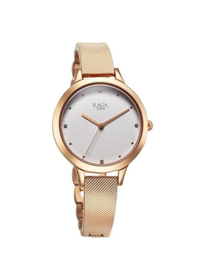 TITAN Raga Memoirs Quartz Analog White Dial Rose Gold Metal Strap Watch for Women - 2754WM01