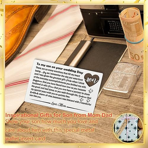 YODOCAMP Son Wedding Gifts from Mom, Engraved Wallet Card Insert for Son on His Wedding Day, Groom Gift Wallet Card from Mother - Image 3
