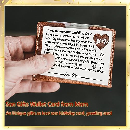 YODOCAMP Son Wedding Gifts from Mom, Engraved Wallet Card Insert for Son on His Wedding Day, Groom Gift Wallet Card from Mother - Image 5
