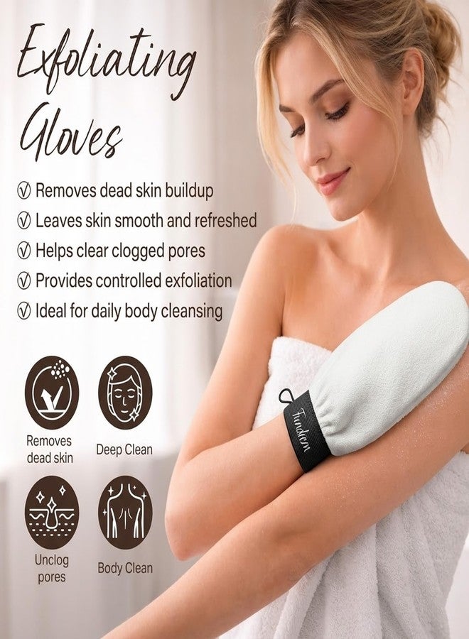 Fundrem Exfoliating Gloves, Exfoliating Body Scrubber for Bath Shower Exfoliation, Body Scrub Exfoliator Loofah Sponge for Dead Skin Remover (4pcs White) - Image 2