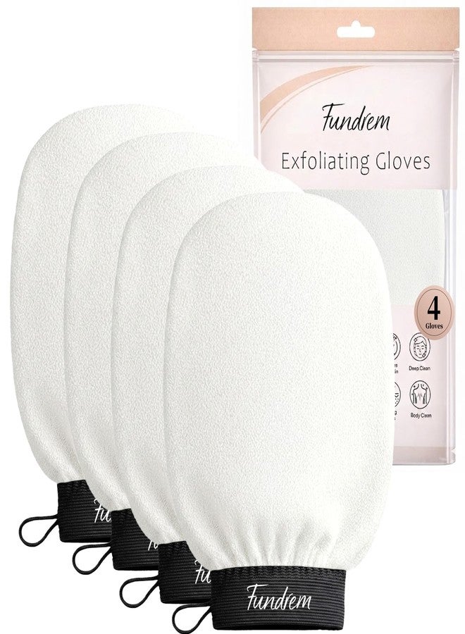 Fundrem Exfoliating Gloves, Exfoliating Body Scrubber for Bath Shower Exfoliation, Body Scrub Exfoliator Loofah Sponge for Dead Skin Remover (4pcs White) - Image 1