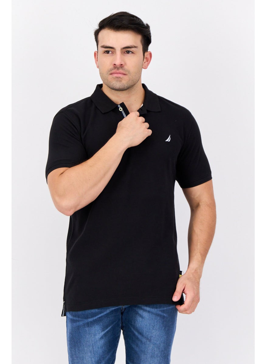 NAUTICA Men Slim Fit Embroidered Logo Short Sleeve Polo Shirt, Black  - Image 1