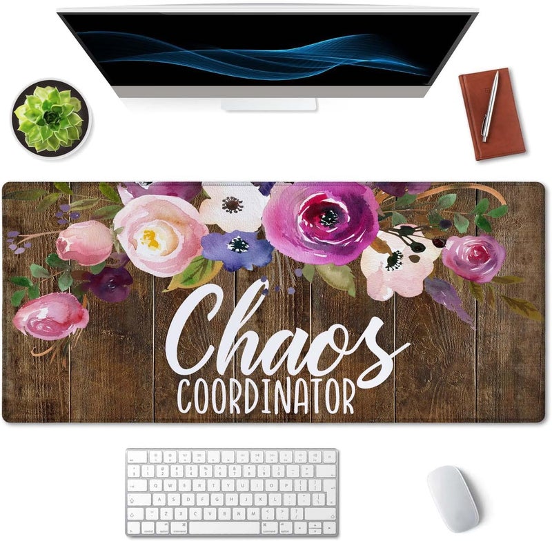 SSOIU Large Mouse Pad, Full Desk XXL Extended Gaming Mouse Pad 35.5" X 15.7", Waterproof Desk Mat Stitched Edges, Non-Slip Laptop Computer Mousepad for Office and Home, Chaos Coordinator Funny Quote - Image 3