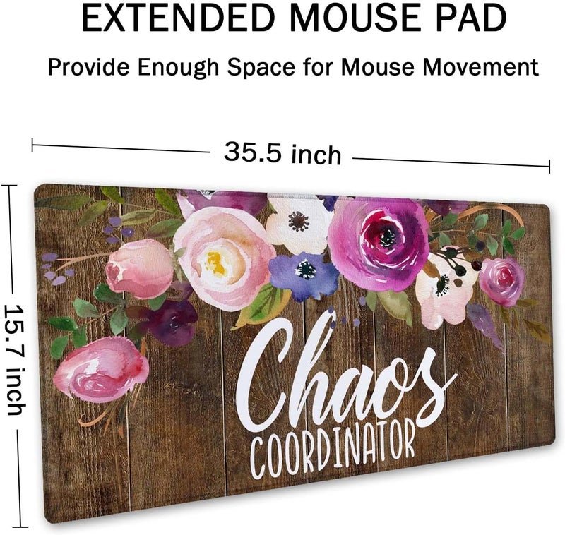 SSOIU Large Mouse Pad, Full Desk XXL Extended Gaming Mouse Pad 35.5" X 15.7", Waterproof Desk Mat Stitched Edges, Non-Slip Laptop Computer Mousepad for Office and Home, Chaos Coordinator Funny Quote - Image 2