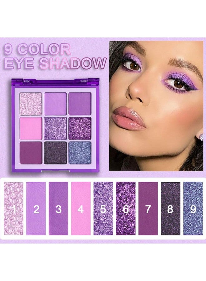 evpct 9 Colors Purple Pink Lavender Glitter Shimmer Eye Shadow Palette Makeup Highly Pigmented Waterproof Violet Mauve Dark Purple Silver Pearl White Matte Glitter Shimmer Sparkling Party Eyeshadow - Image 4