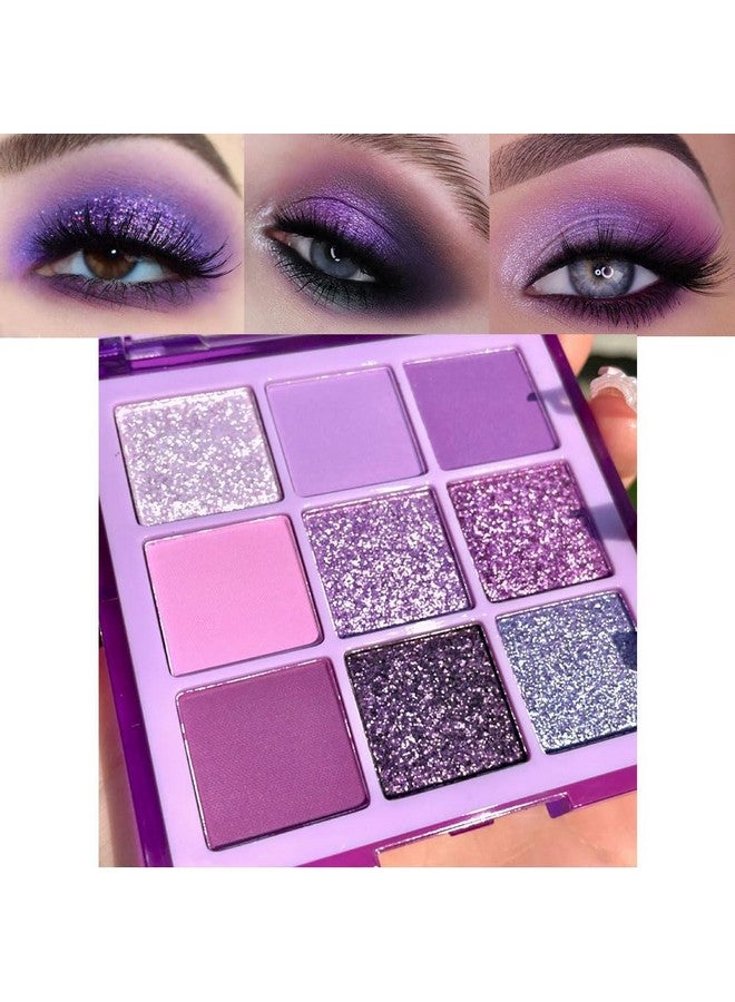 evpct 9 Colors Purple Pink Lavender Glitter Shimmer Eye Shadow Palette Makeup Highly Pigmented Waterproof Violet Mauve Dark Purple Silver Pearl White Matte Glitter Shimmer Sparkling Party Eyeshadow - Image 2
