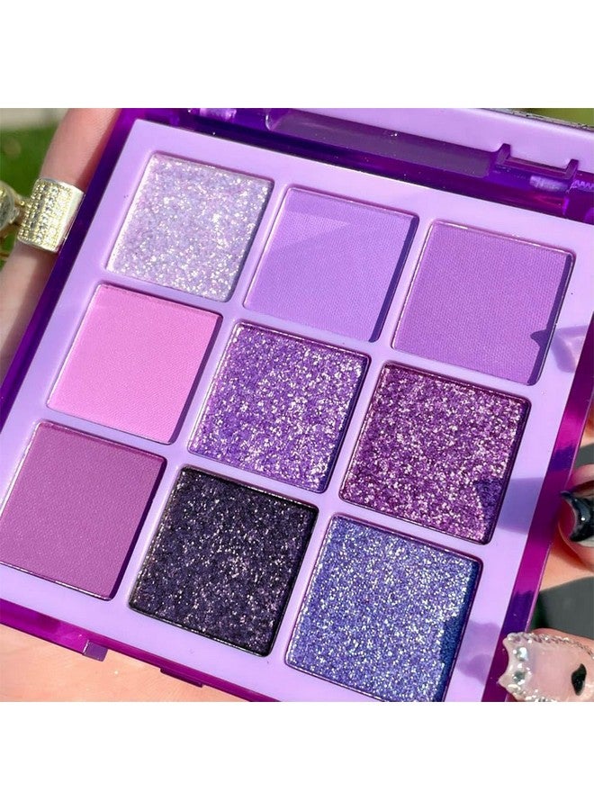 evpct 9 Colors Purple Pink Lavender Glitter Shimmer Eye Shadow Palette Makeup Highly Pigmented Waterproof Violet Mauve Dark Purple Silver Pearl White Matte Glitter Shimmer Sparkling Party Eyeshadow - Image 3