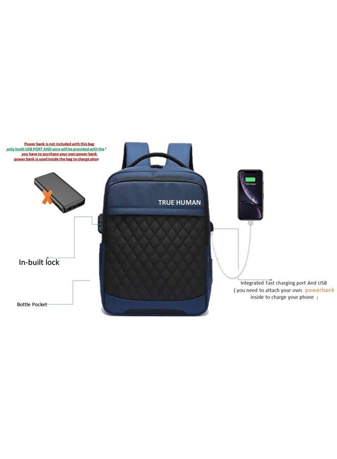 True Human TRUE HUMAN backpack With USB charging Port and anti -theft Lock,Laptop bag,office bag for Men and Women | College Bags for Girls & Boys (BLUE)  - Image 2
