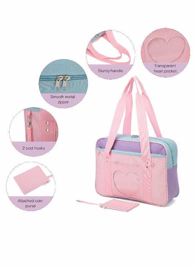 Shoulder Bag, School Bag Made Of Premium Oxford and Pvc Plastic Large Anime Shoulder Bag Kawaii Handbag for Women Transparent Love Casual Shoulder Bag for School, Work, Gym, Sports, Travel (Pink) - Image 5