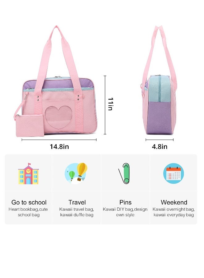 Shoulder Bag, School Bag Made Of Premium Oxford and Pvc Plastic Large Anime Shoulder Bag Kawaii Handbag for Women Transparent Love Casual Shoulder Bag for School, Work, Gym, Sports, Travel (Pink) - Image 3