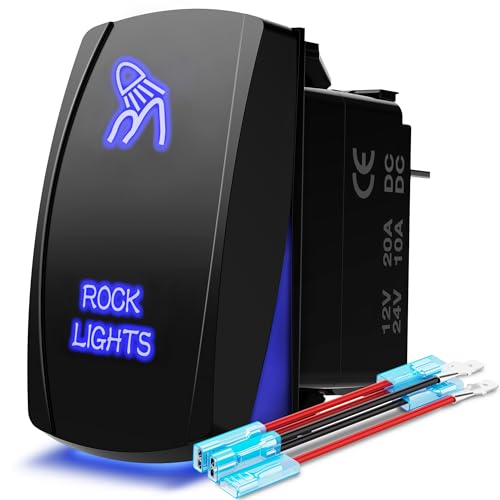 MICTUNING Blue ROCK LIGHTS Rocker Switch Kit- On/Off Blue LED Light 20A 12V (LS083501JL) - Image 1