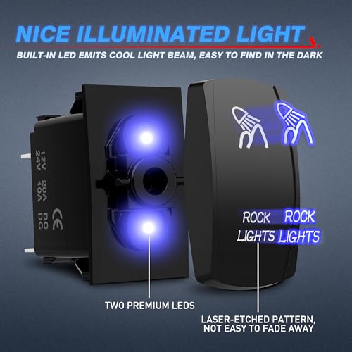 MICTUNING Blue ROCK LIGHTS Rocker Switch Kit- On/Off Blue LED Light 20A 12V (LS083501JL) - Image 4