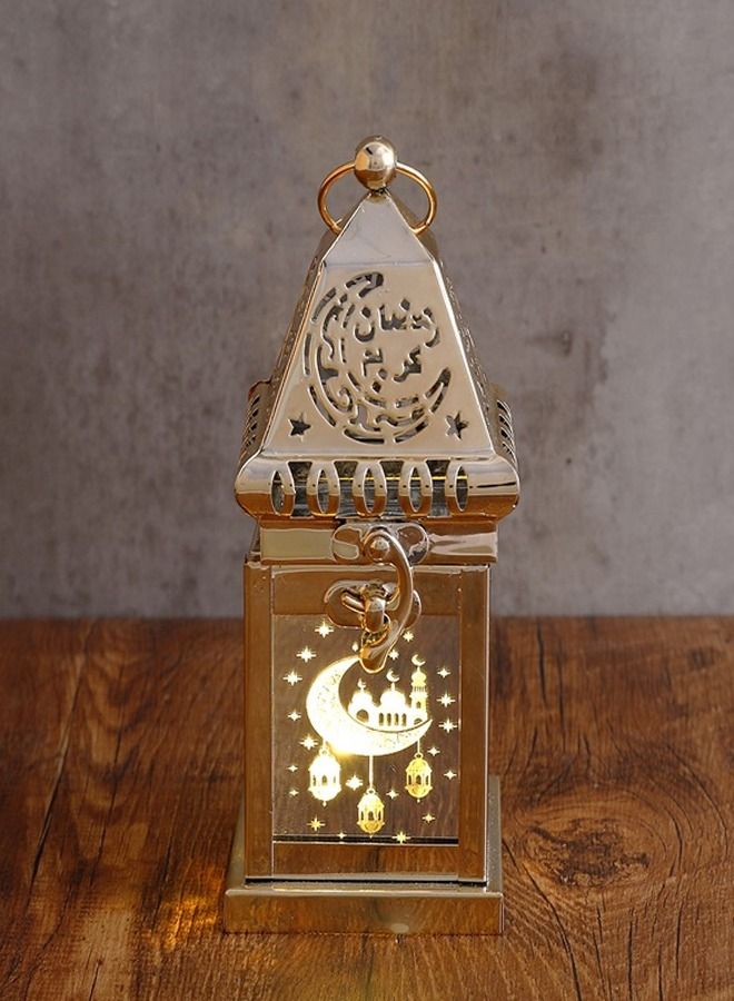 fashionhome شمعة ذهبية نحاسية على شكل قبة موسيقية لعيد الفطر ورمضان، زينة منزلية للمسلمين - Image 1