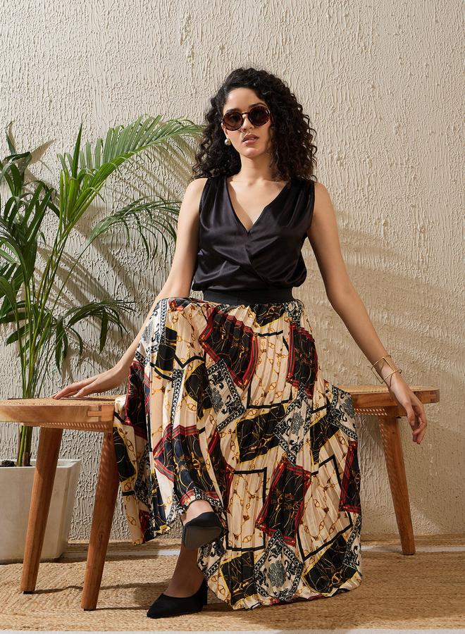 ستايل ستون تنورة ميدي ساتان بتفاصيل كسرات - Image 1