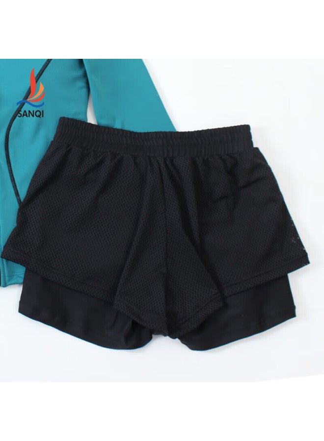 Sanqi Women's Swim Shorts, Double-layer Anti-exposure Conservative Boyshorts, Fitness Beach Swimming Shorts, Black, L - Image 3