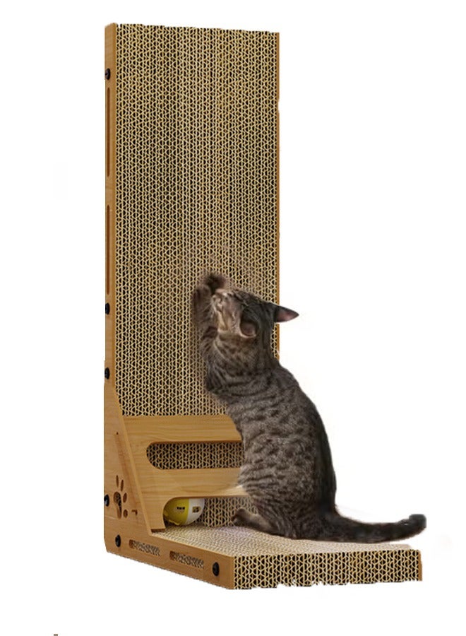 Haidue Cat Scratcher  60cm L Shape Cat Scratch Pad Wall Mounted  Cat Scratching Cardboard with Ball Toy For Indoor Cats - Image 1