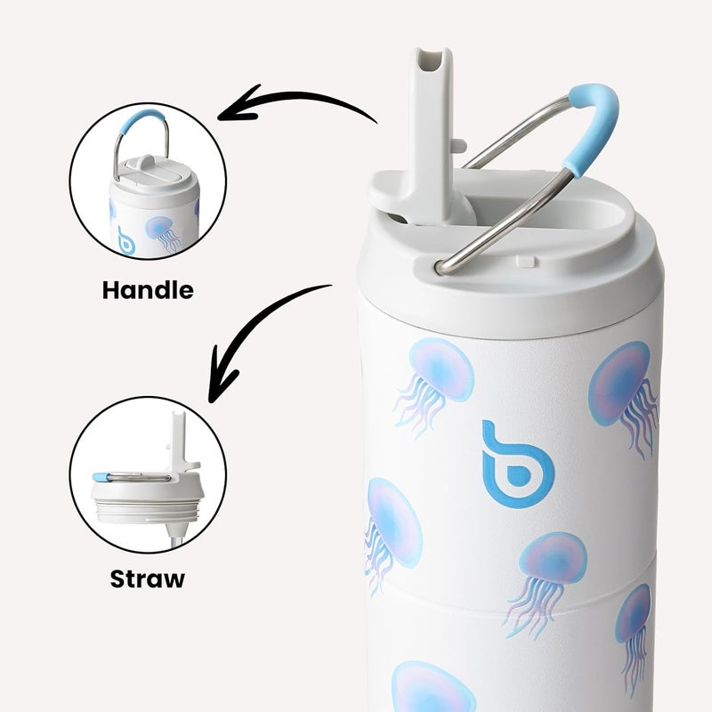 bottle bottle زجاجة زجاجة 24 أونصة زجاجة ماء معزولة مع غطاء ومقبض قشة للسفر الرياضي في الجيم من الفولاذ المقاوم للصدأ مزدوج الجدران فراغ معدني مقاوم للتسرب - Image 2