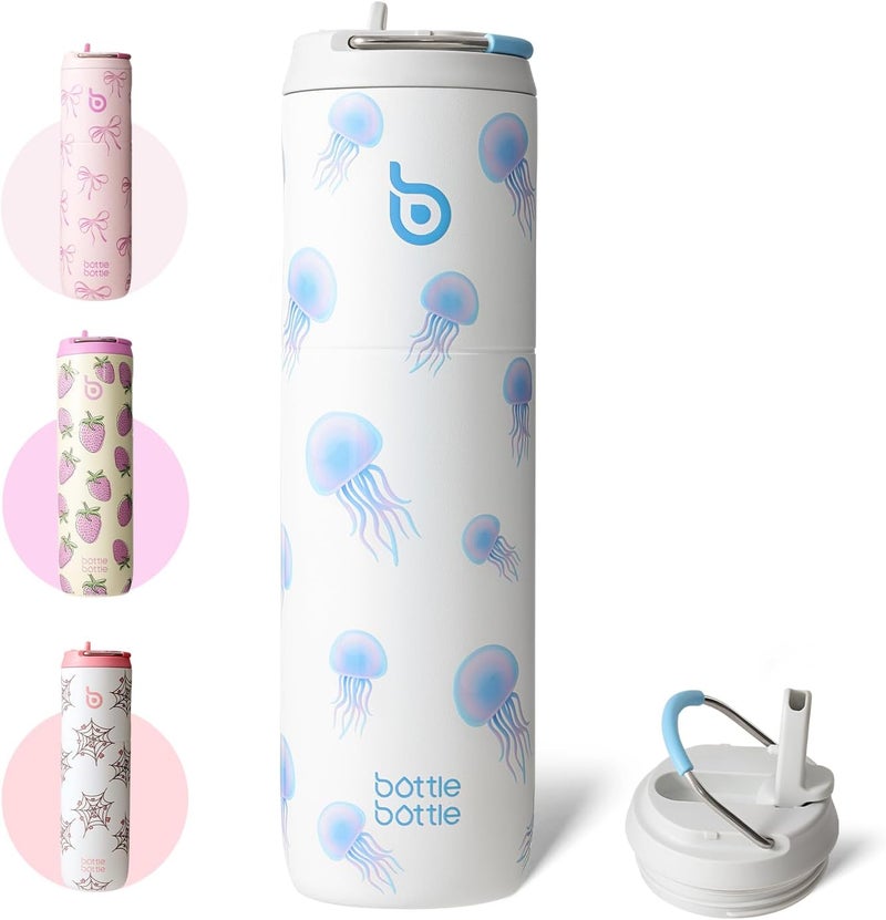 bottle bottle زجاجة زجاجة 24 أونصة زجاجة ماء معزولة مع غطاء ومقبض قشة للسفر الرياضي في الجيم من الفولاذ المقاوم للصدأ مزدوج الجدران فراغ معدني مقاوم للتسرب - Image 1
