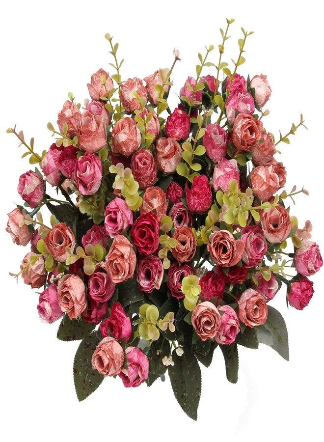 Flojery 21 Heads Silk Rose Bouquet Artificial Flowers Mini Rose for DIY Wedding Bouquets Centerpieces Bridal Shower Party Home Decorations,Pack of 4 （Rose Red） - Image 1