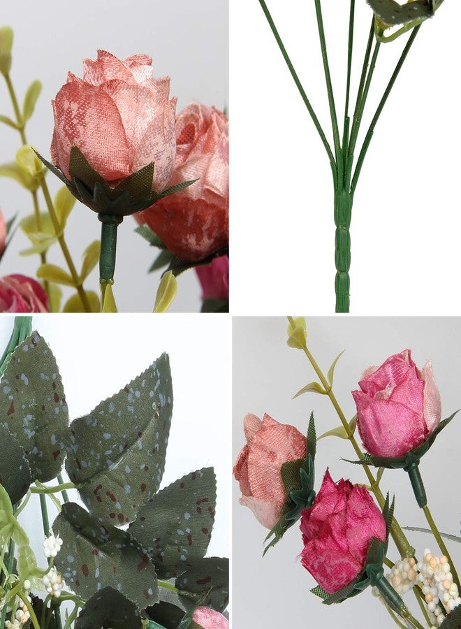 Flojery 21 Heads Silk Rose Bouquet Artificial Flowers Mini Rose for DIY Wedding Bouquets Centerpieces Bridal Shower Party Home Decorations,Pack of 4 （Rose Red） - Image 3