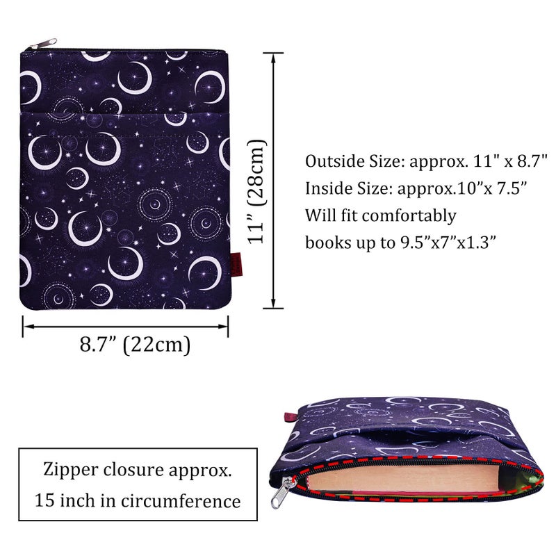 LParkin Book Sleeve Moon and Star Book Protector, Book Covers for Paperbacks, Washable Fabric, Book Sleeves with Zipper, Medium 11 Inch X 8.7 Inch - Image 5